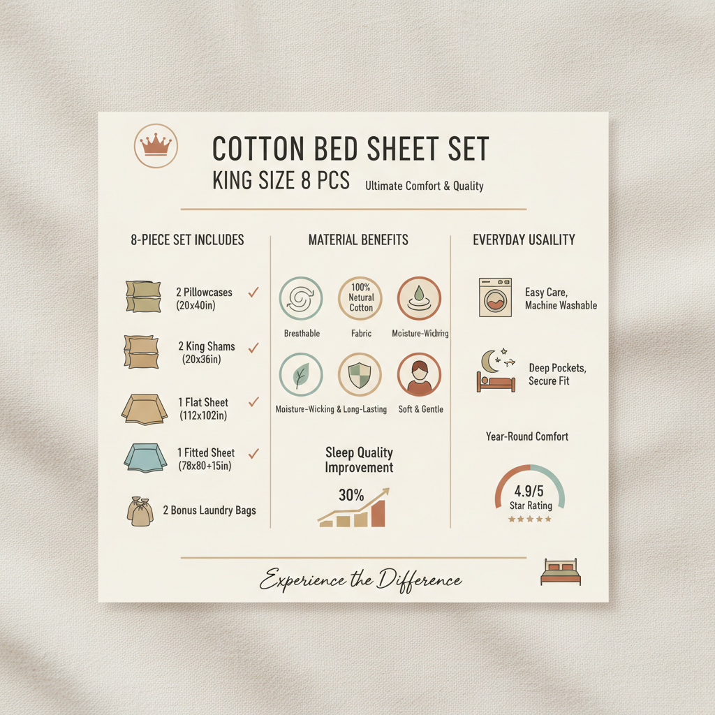 Invest in Comfort with a Premium Cotton Bed Sheet Set King Size 8 Pcs