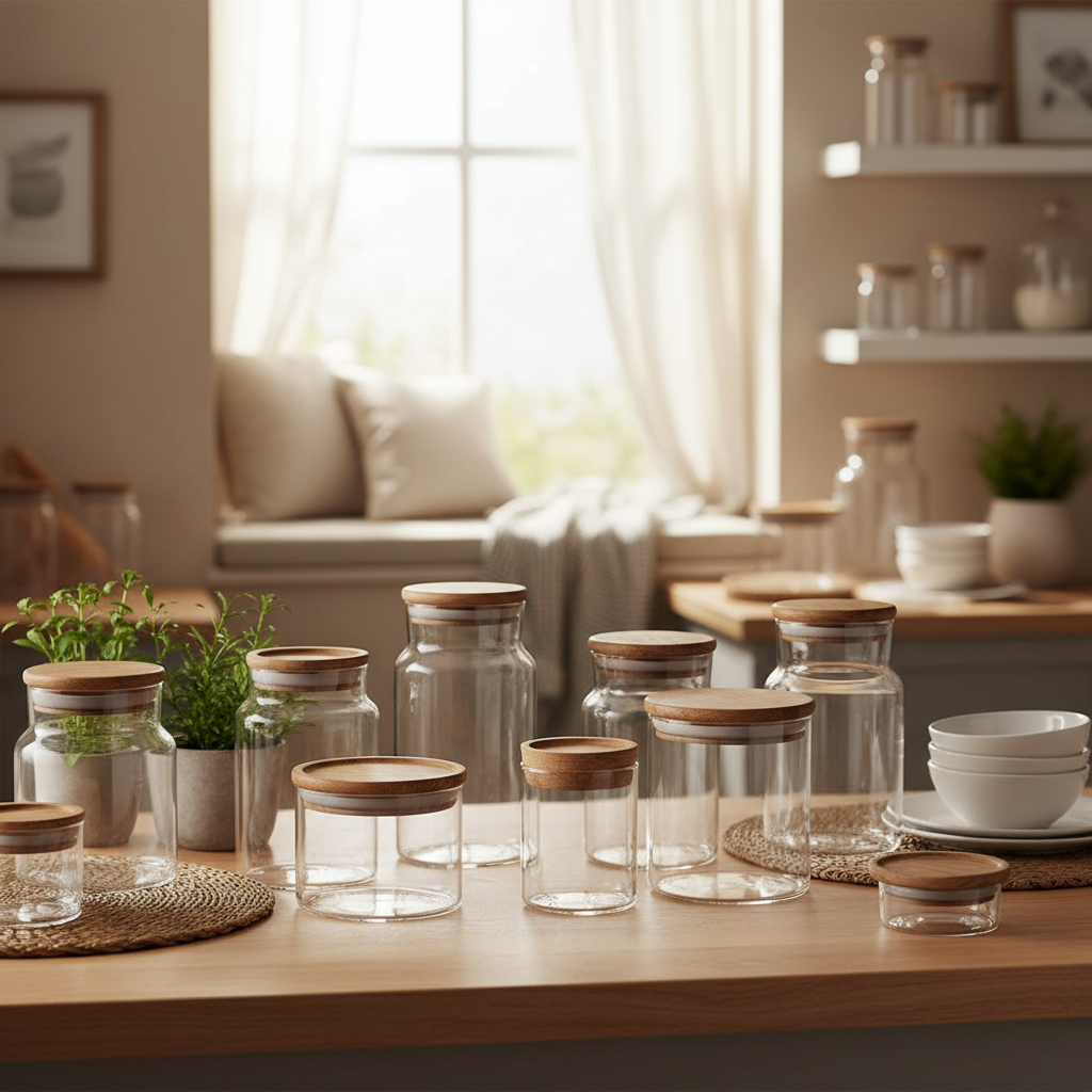 Premium Clear Glass Containers with Lids for Diverse Product Packaging