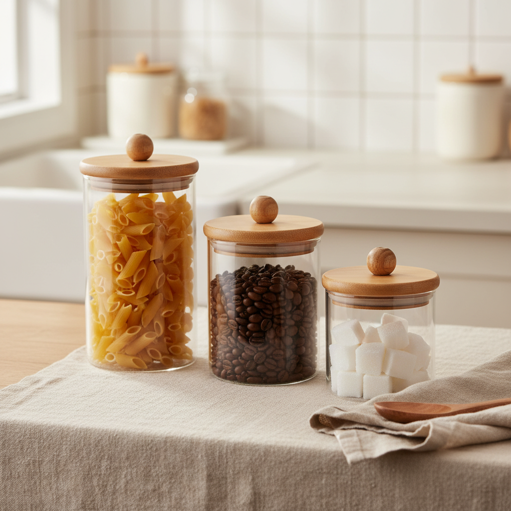 Enhance Kitchen Storage with Stylish Clear Canisters with Wooden Lids