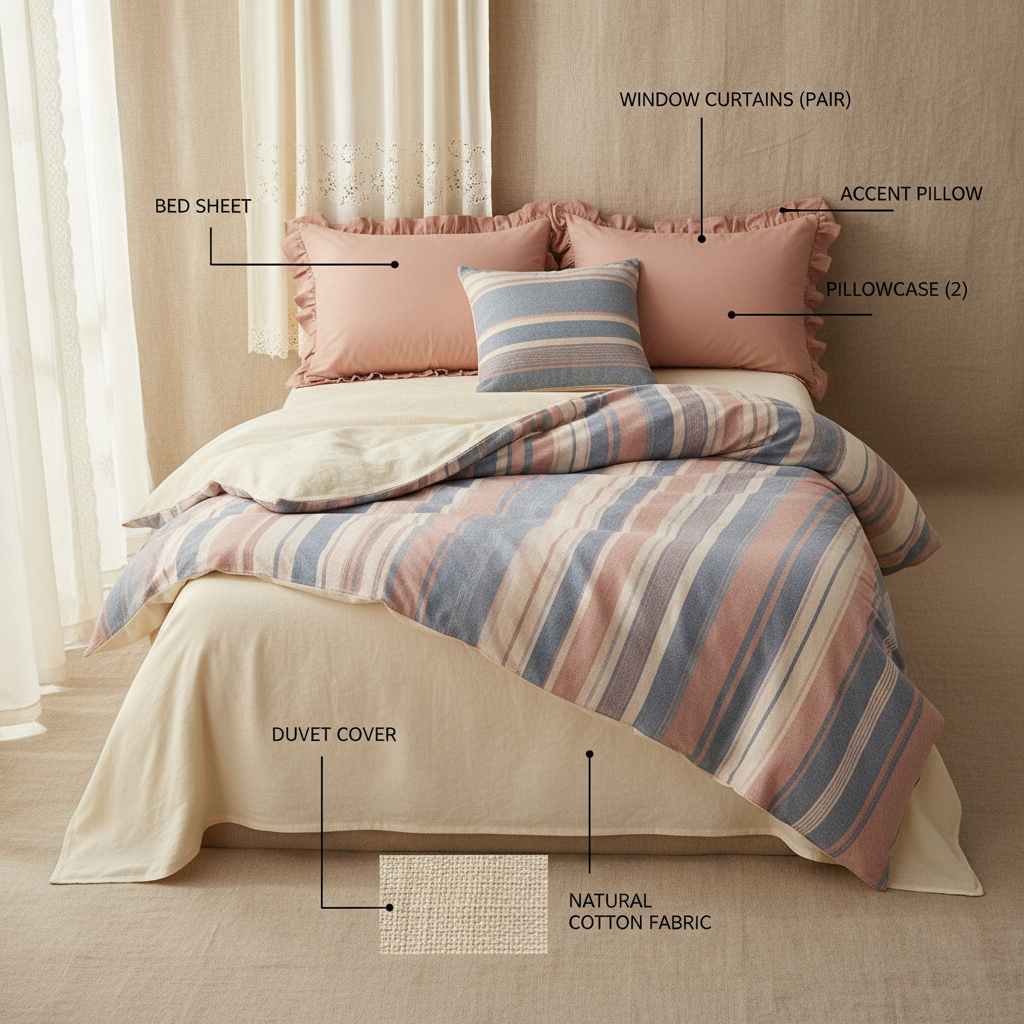 Elevate Your Bedroom with a Stunning bed sheet set with curtains and pillow korean style
