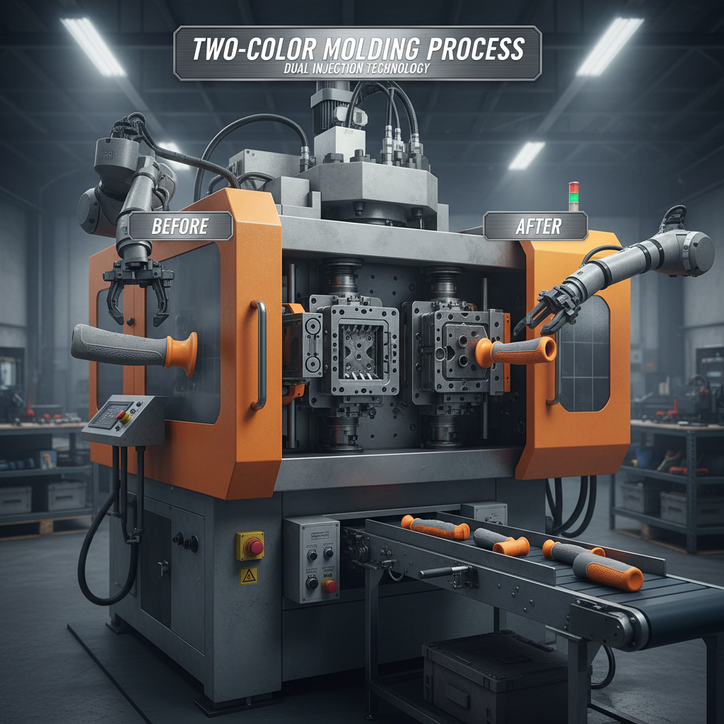 Processing of two-color plastic parts