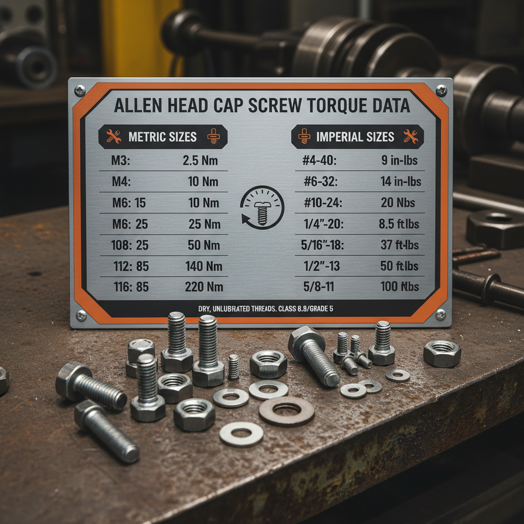 Comprehensive Allen Head Cap Screw Torque Chart for Optimal Fastening