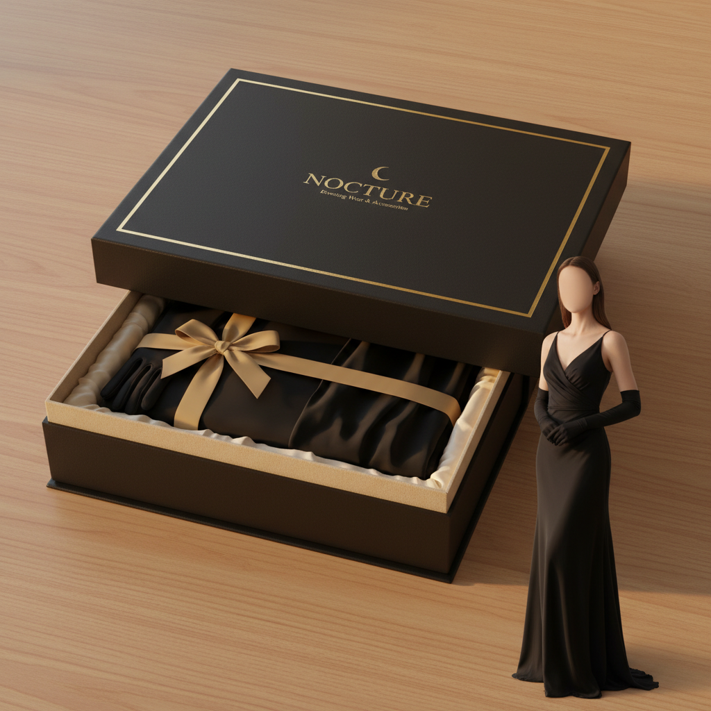 black evening gown with gloves