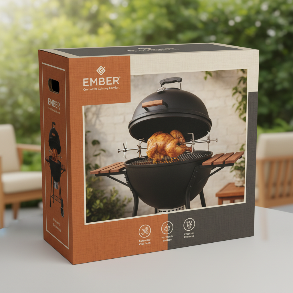 large charcoal bbq with rotisserie