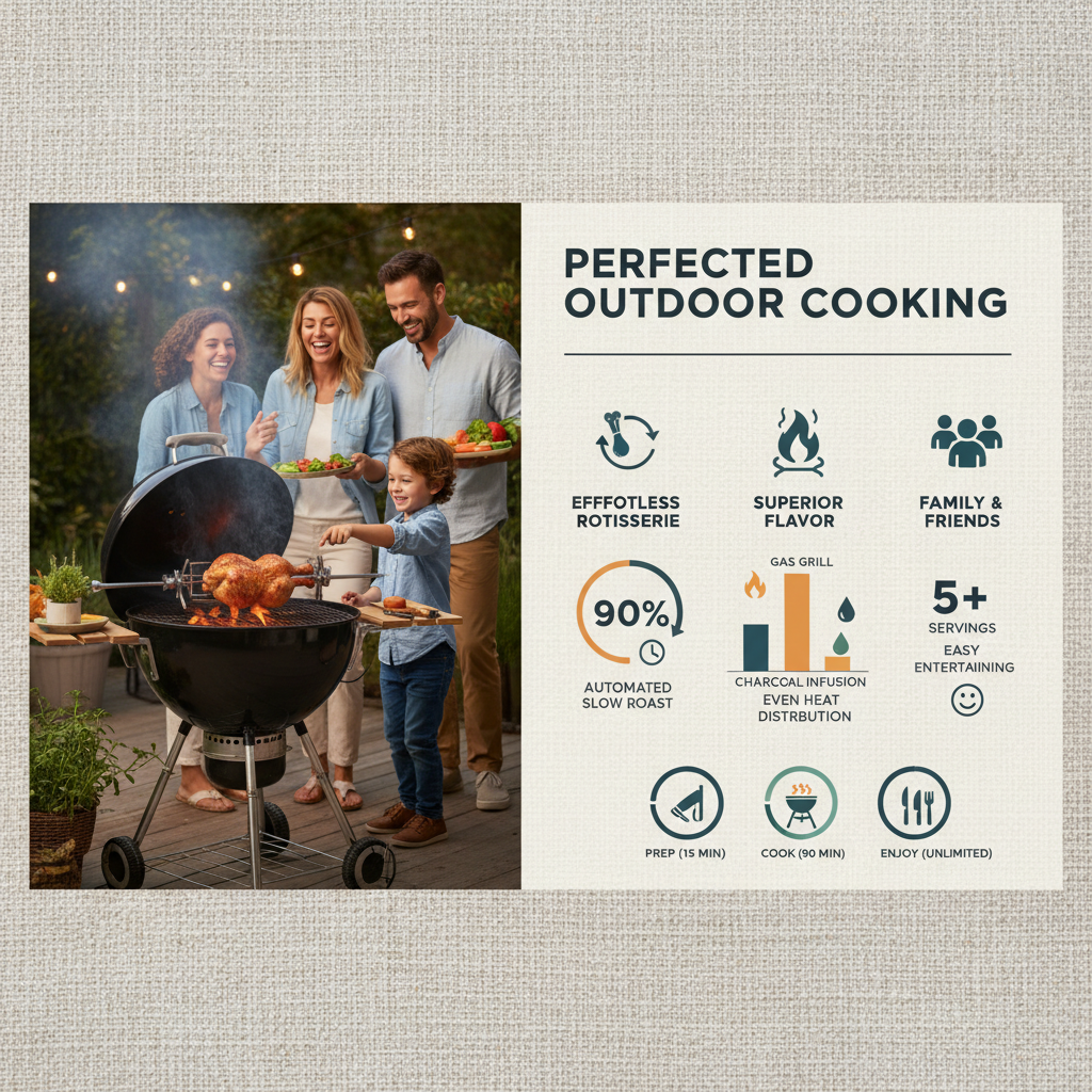 large charcoal bbq with rotisserie