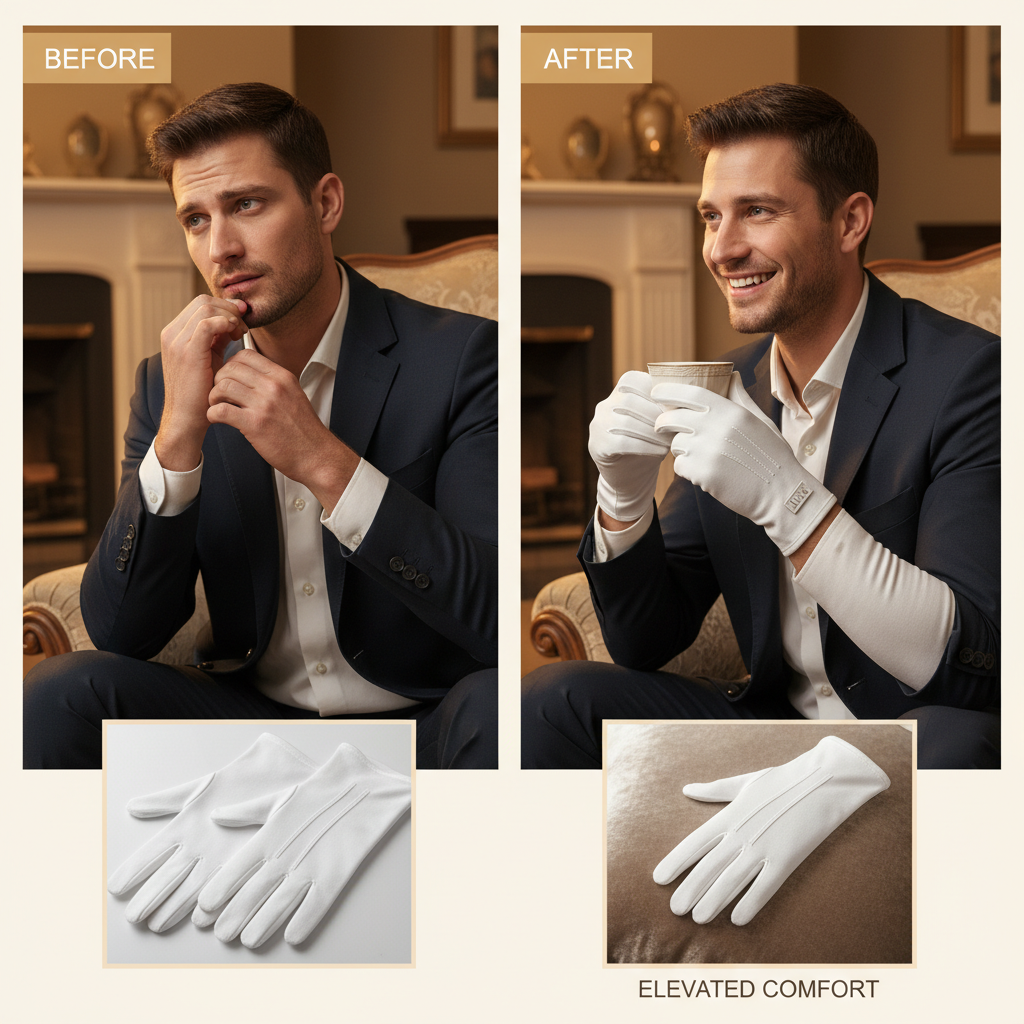white tuxedo gloves