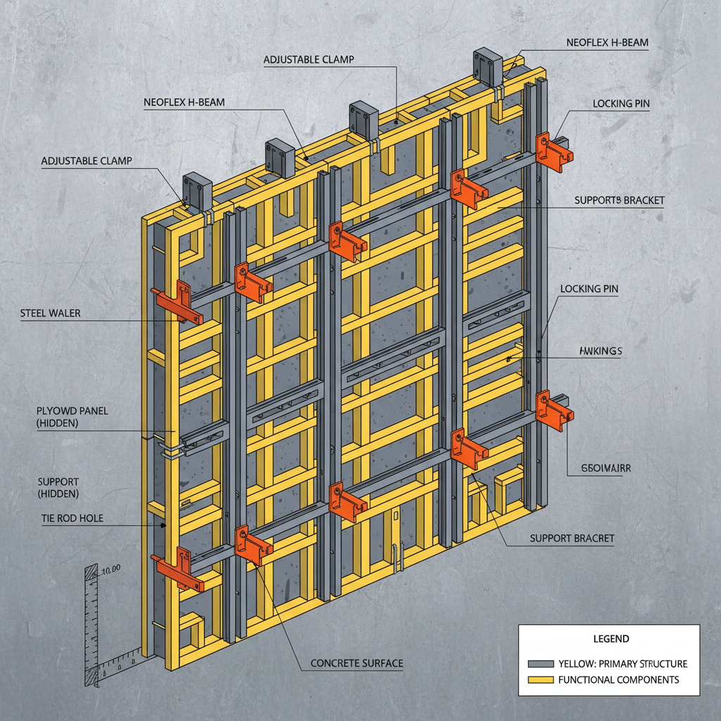 Color Galvanized Yellow Neoflex H Beam Wall Formwork For Efficient Construction