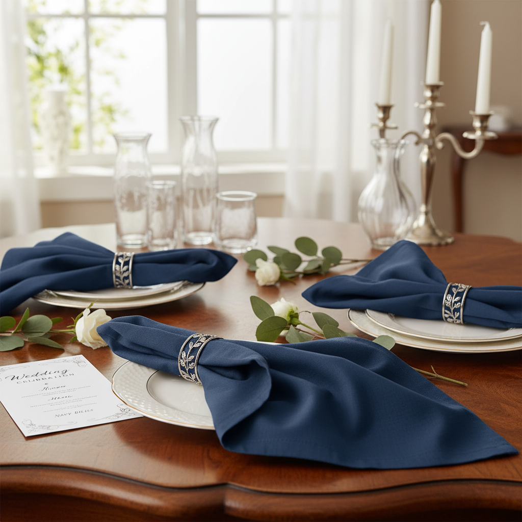 Elegant Navy Blue Napkins for Wedding Decor and Styling Ideas