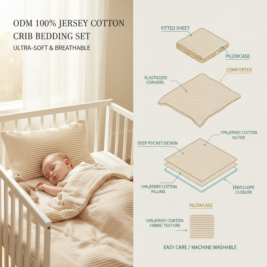 ODM 100 Jersey Cotton Crib Bedding Set Comfort Quality Customization