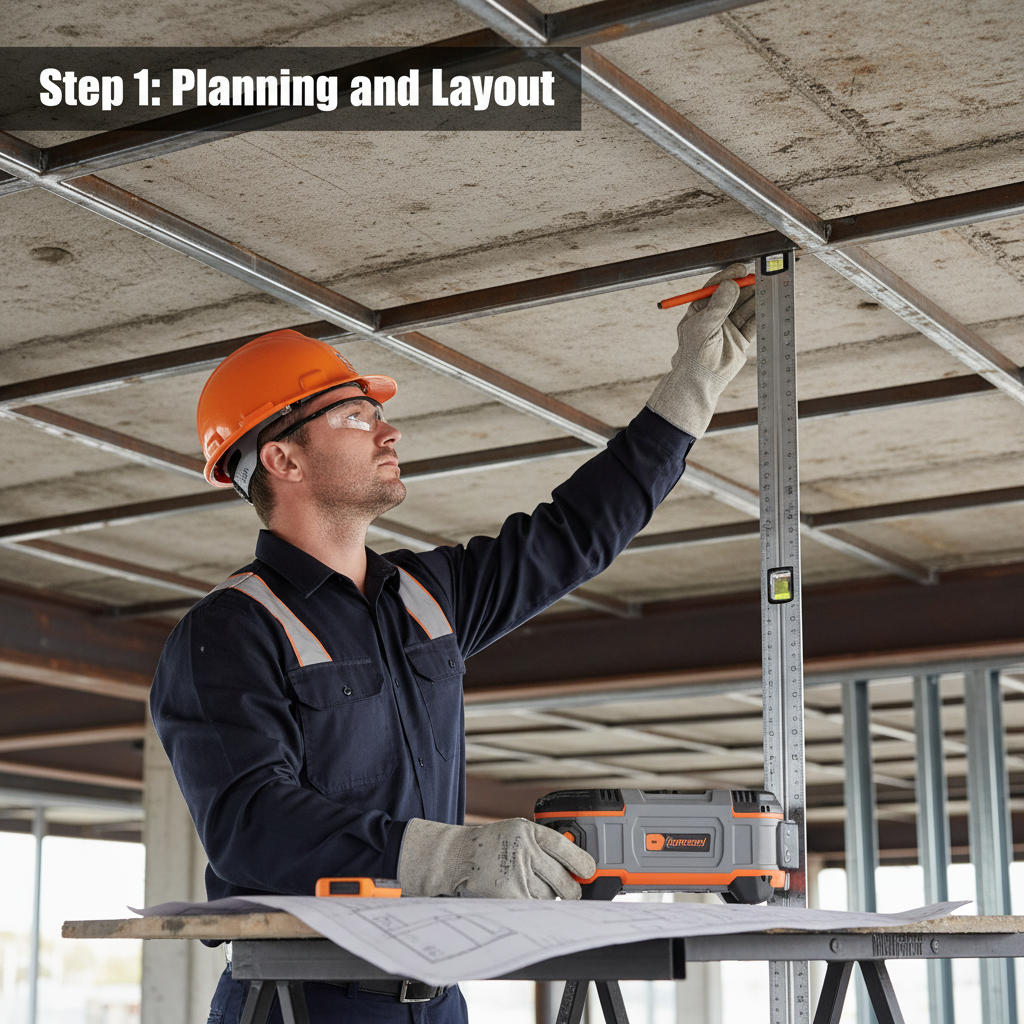 brown suspended ceiling grid