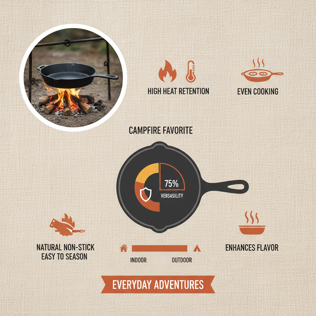 cast iron skillet on campfire