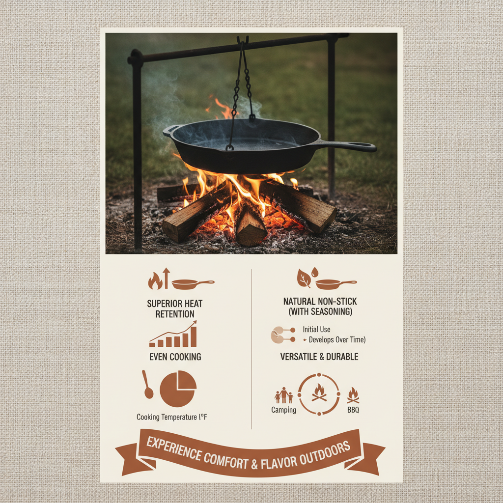 cast iron skillet over campfire