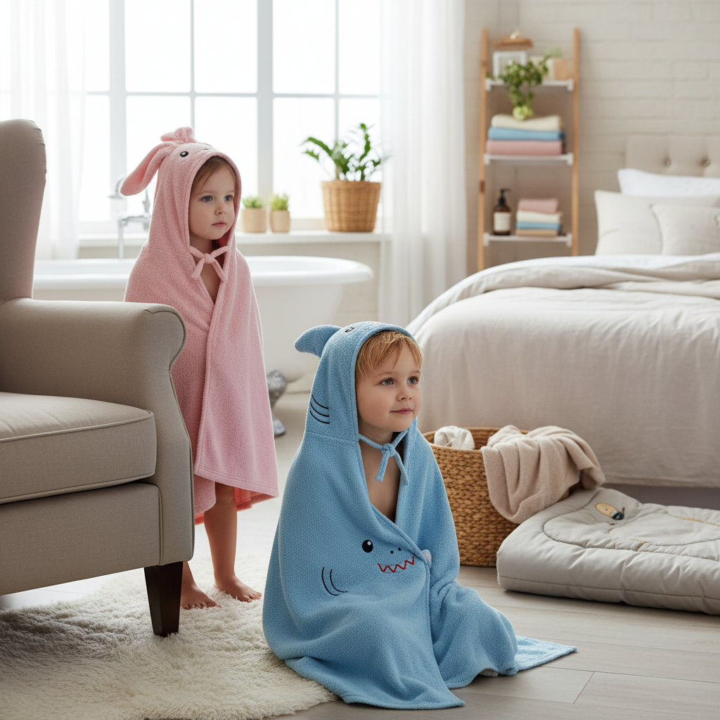 ODM Embroidered Hooded Towels with Ears Ties for Kids and Promotional Use