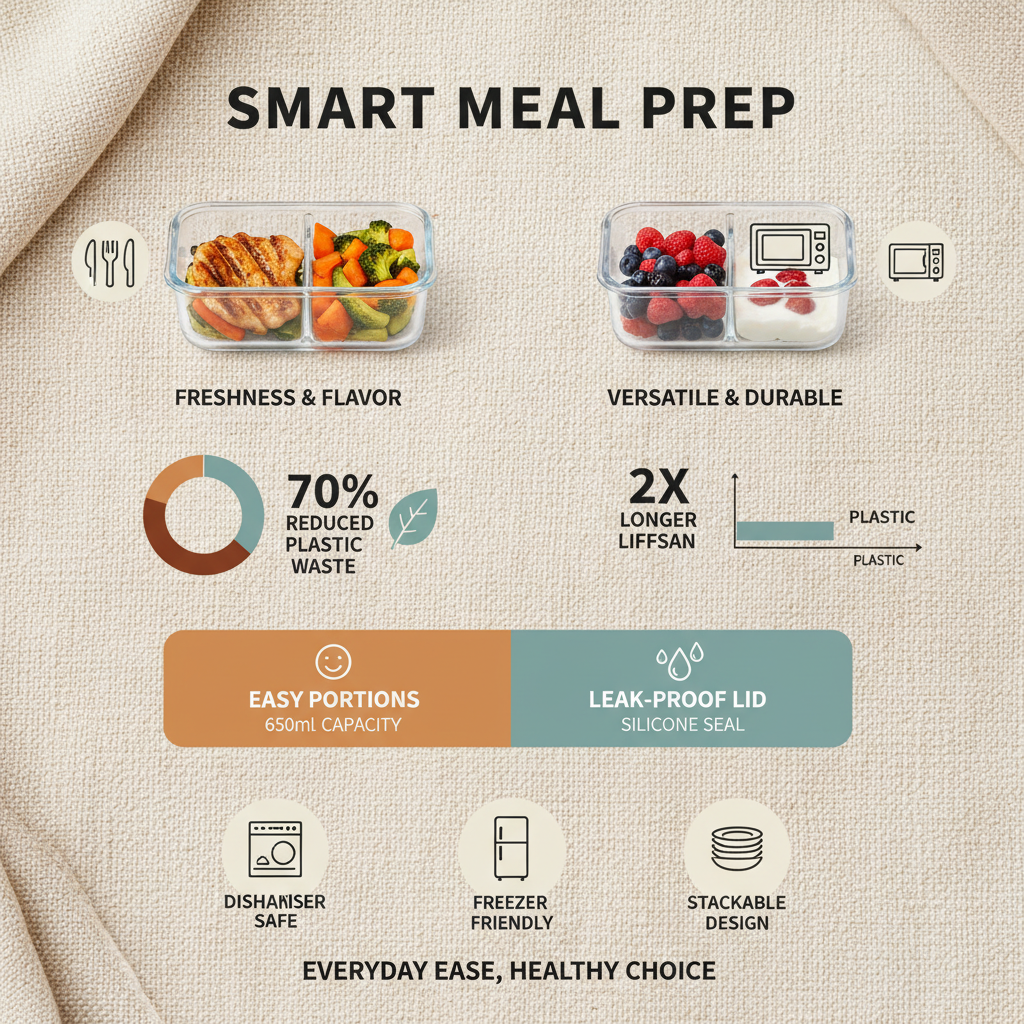 Maximize Meal Prep with Durable 2 Compartment Glass Meal Prep Containers