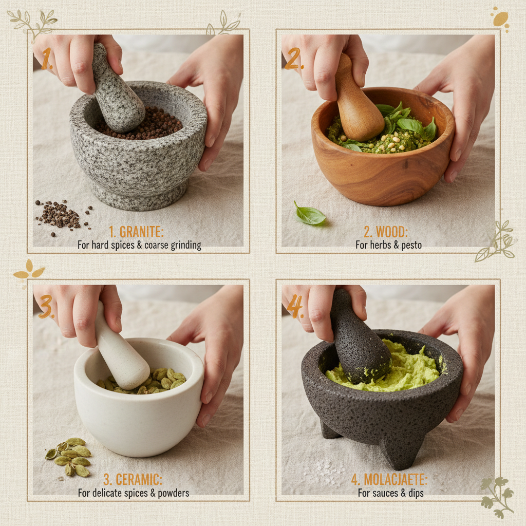 different types of mortar and pestle