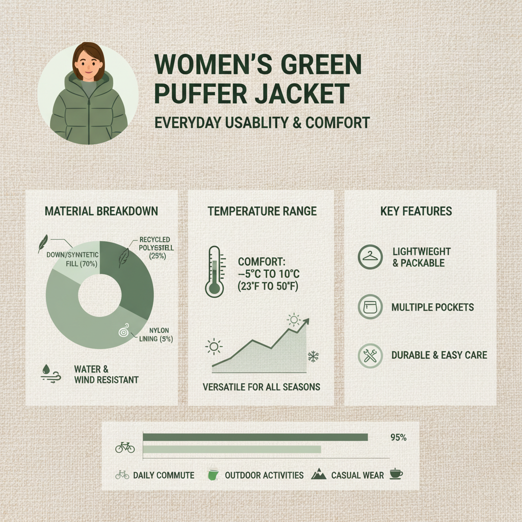 womens green puffer jacket