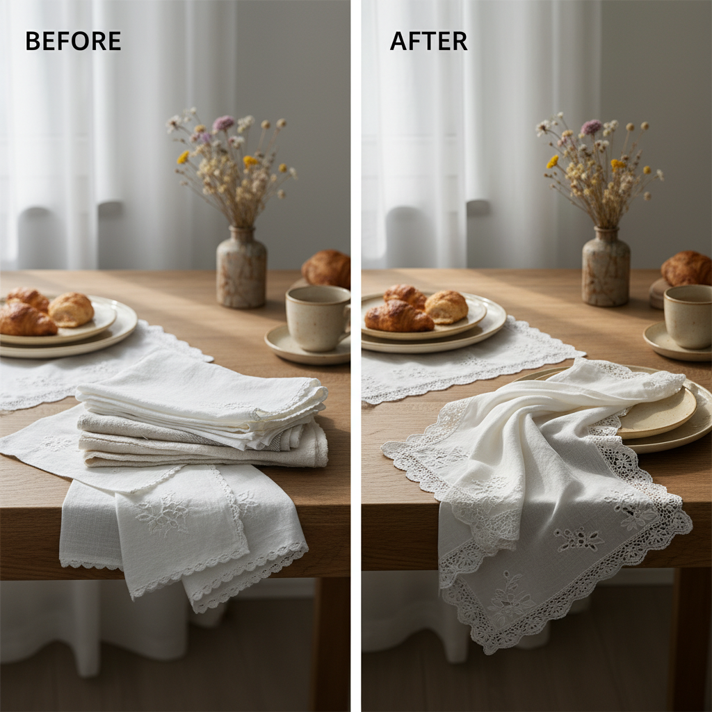 Enhance Your Dining Experience with Lace Hem White Embroidered Napkin Table Linens