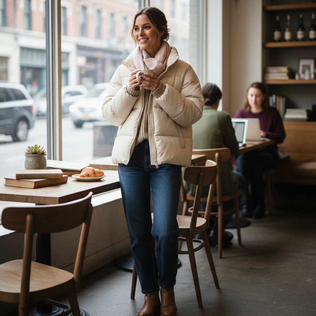 womens cream puffer jacket