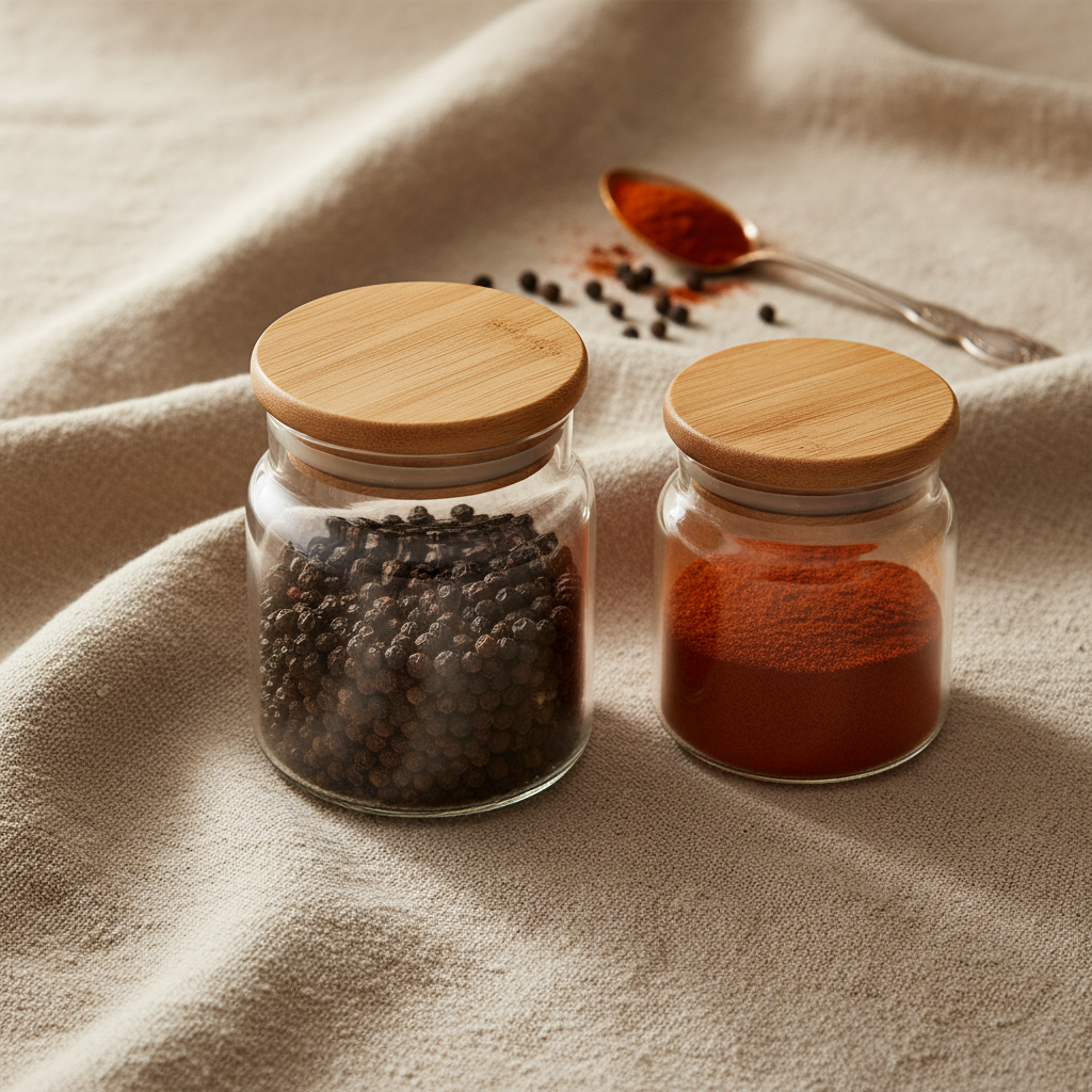 Enhance Your Kitchen with Elegant Glass Spice Jars with Wood Lids