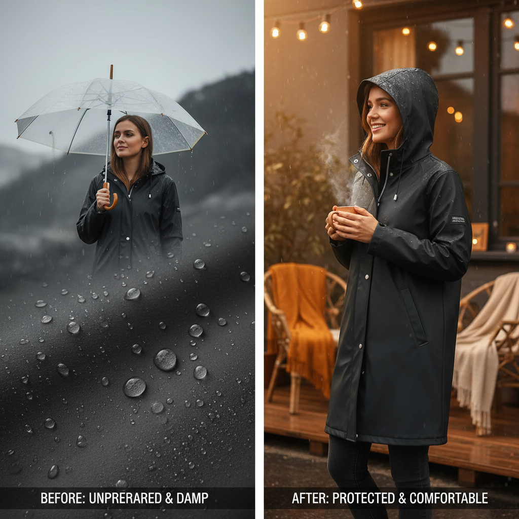 black pu raincoat