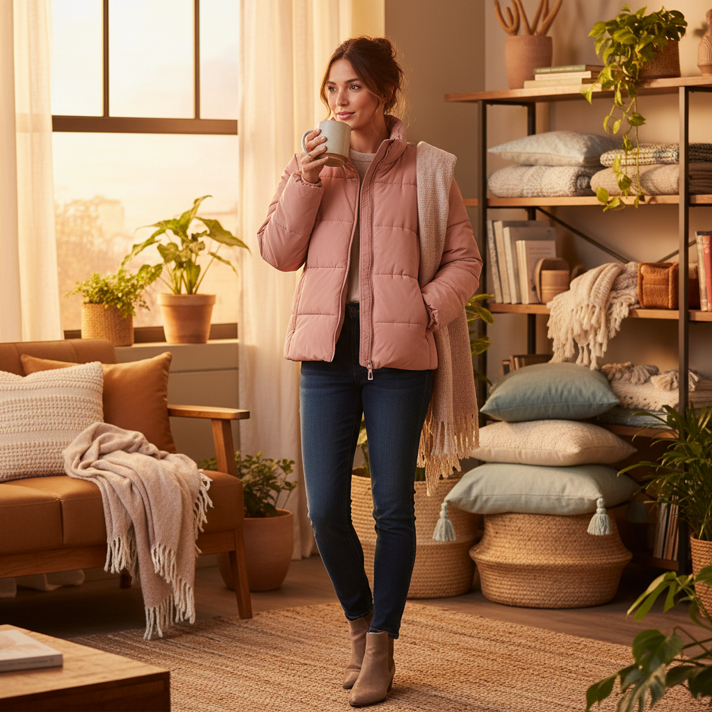 womens pink puffer jacket