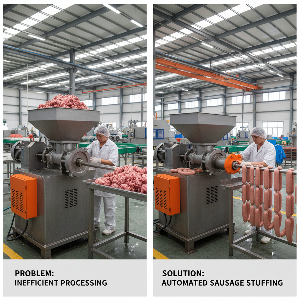 stuffing sausage with meat grinder Manufacture