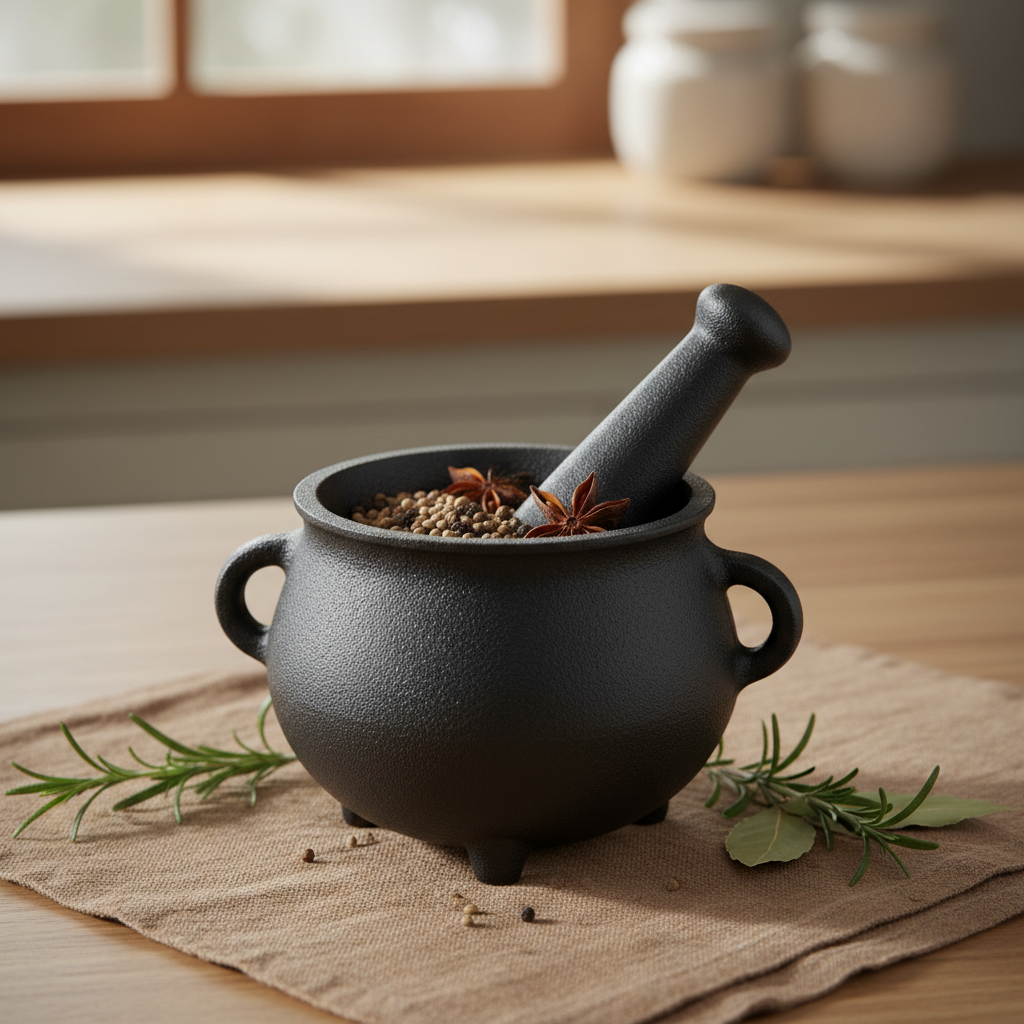 cast iron cauldron mortar and pestle set