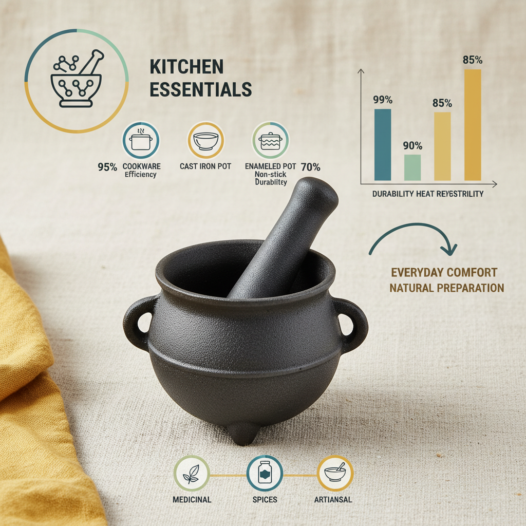 cast iron cauldron mortar and pestle set