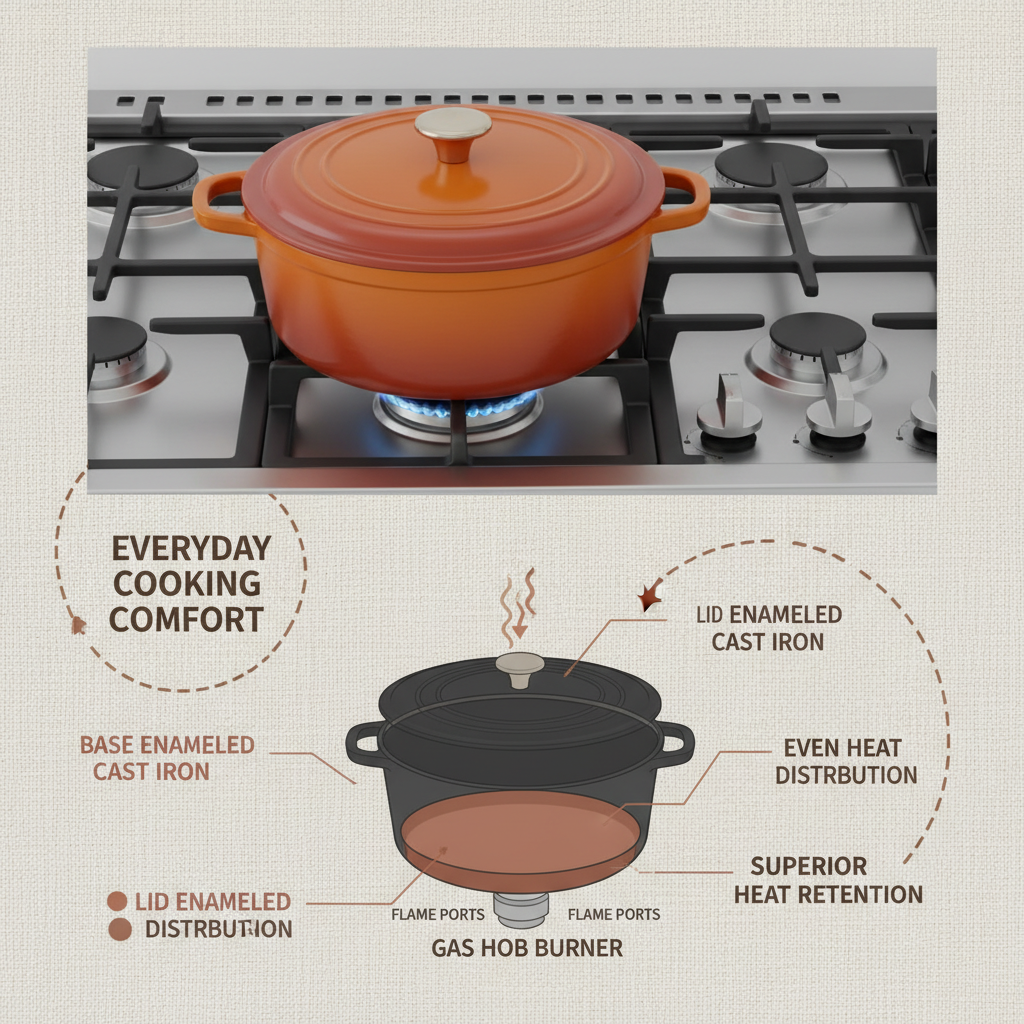 Robust Cast Iron Casserole Dish on Gas Hob for Construction Site Crews