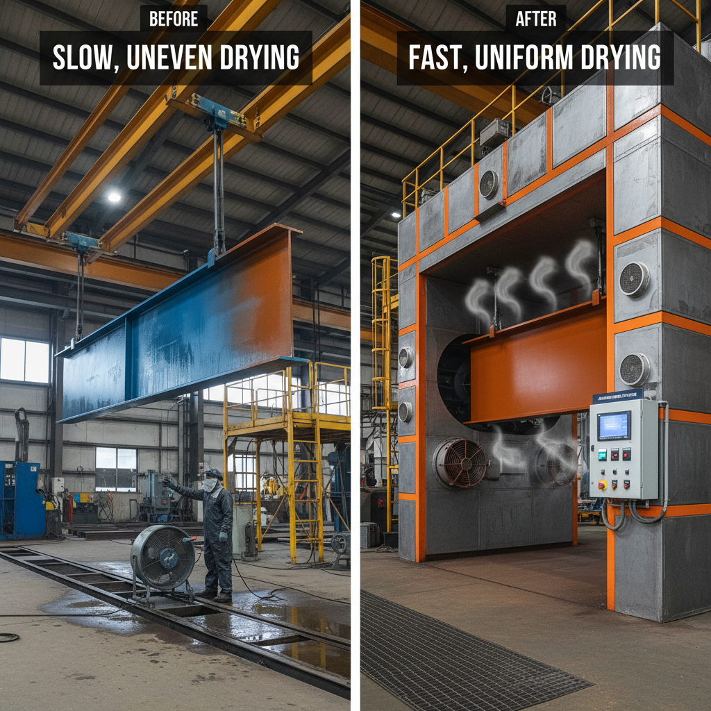 Efficient hot air drying system for steel structure spraying line