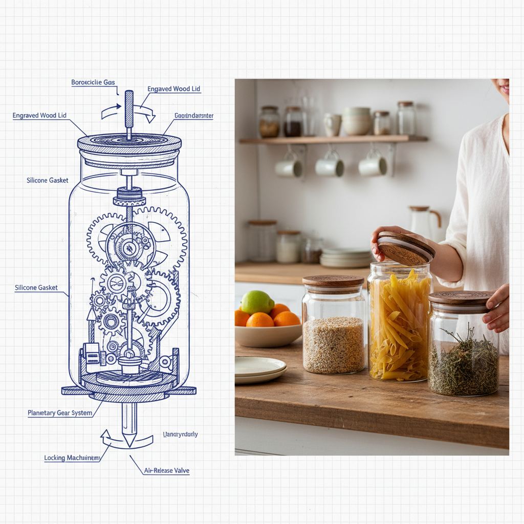 Elegant Glass Storage Canister with Wood Lid for Kitchen Organization