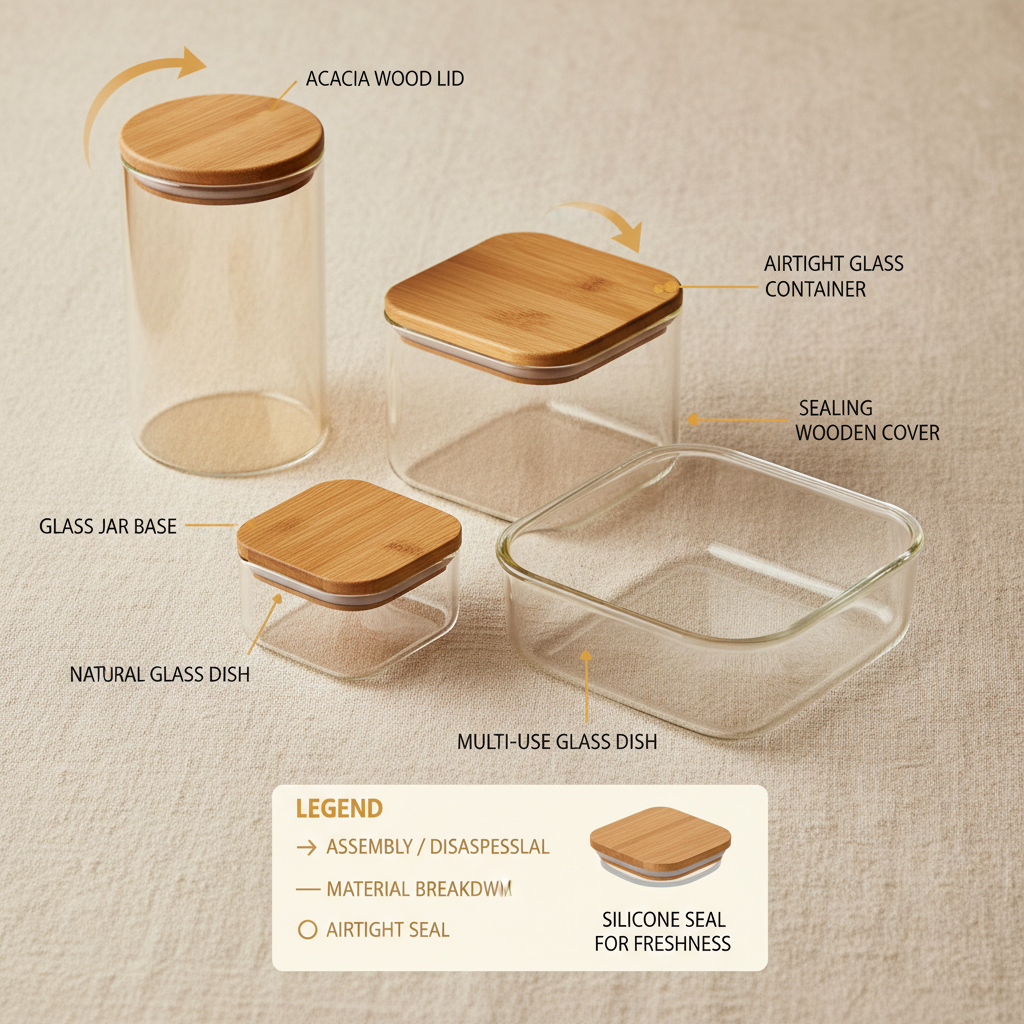 Premium Glass Storage Containers with Wooden Lids for Kitchen