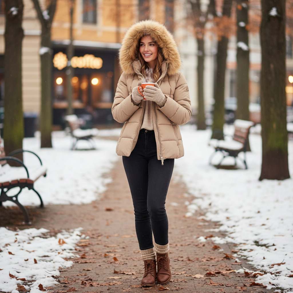 womens puffer jacket with fur hood