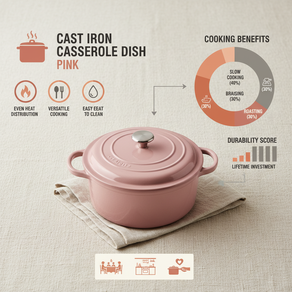 High Performance Enamel Cast Iron Casserole Dish Pink Cookware