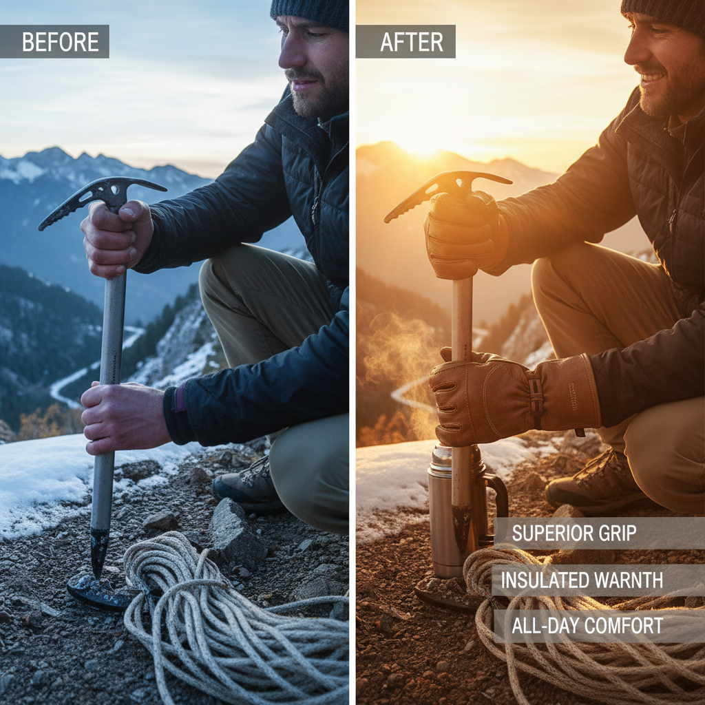 Professional Leather Mountaineering Gloves for High Altitude Safety