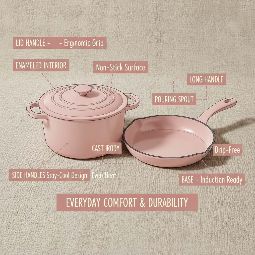 pink cast iron cookware