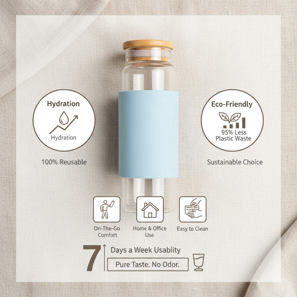 Premium Borosilicate Glass Water Bottle with Lid for Sustainable Living