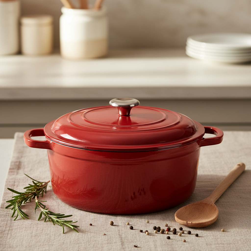Professional Red Cast Iron Casserole Dish for Kitchen Excellence