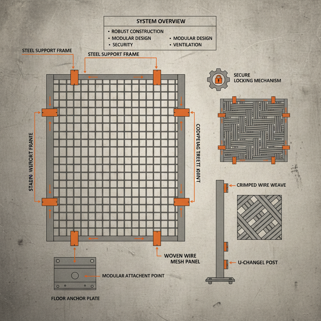 Industrial Security and Spatial Organization with woven wire mesh partitions