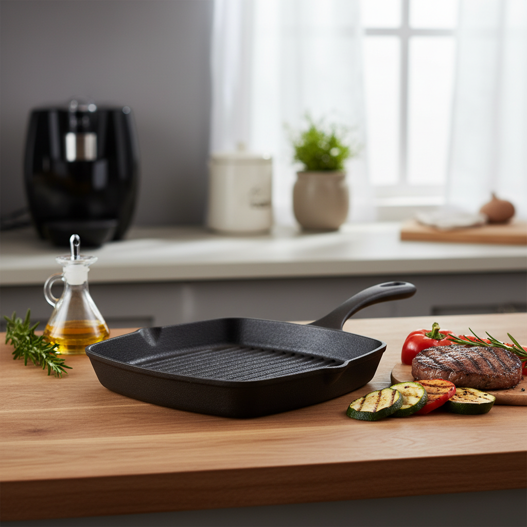 Professional Cast Iron Grill Skillet Pan for Gourmet Cooking