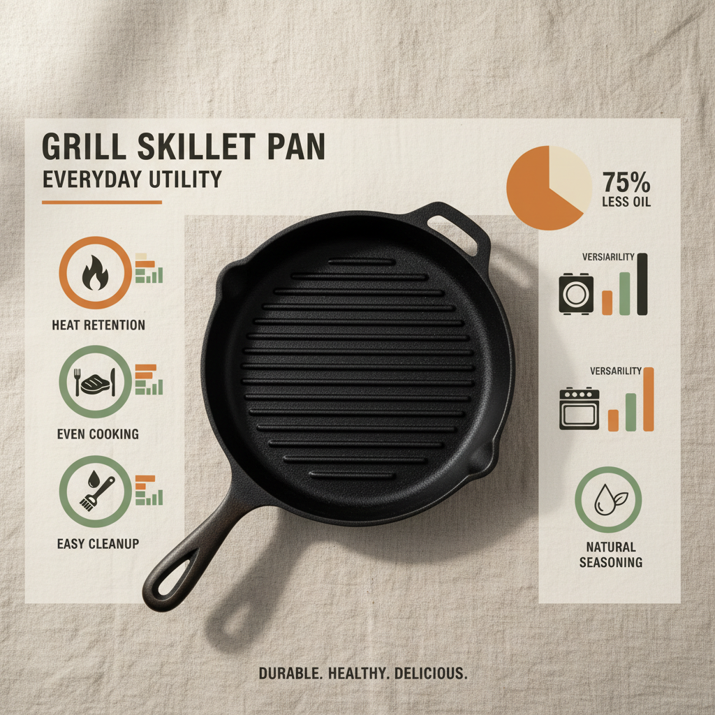 Professional Cast Iron Grill Skillet Pan for Gourmet Cooking