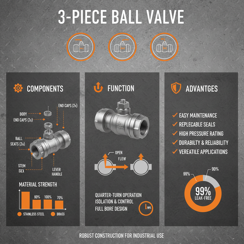 Industrial 3 pieces ball valve for Efficient Fluid Control