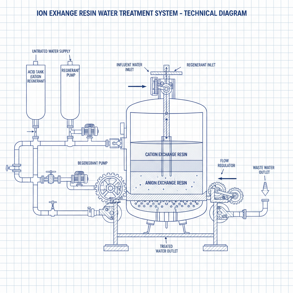 Efficient ion exchange resins water treatment for industrial purity