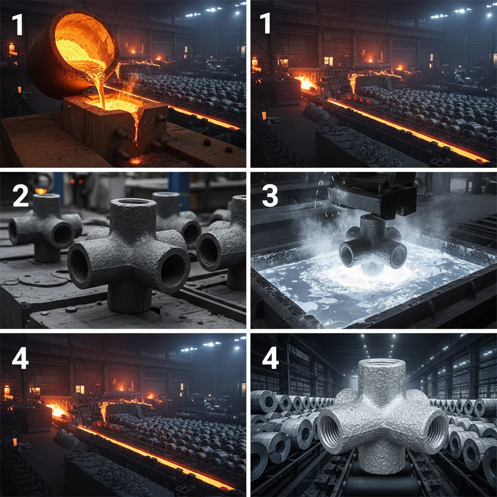 4 way galvanized pipe fitting