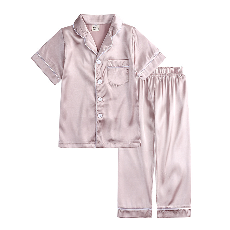 Custom Logo Satin Kids’ Pajamas Set Multiple Colors Available