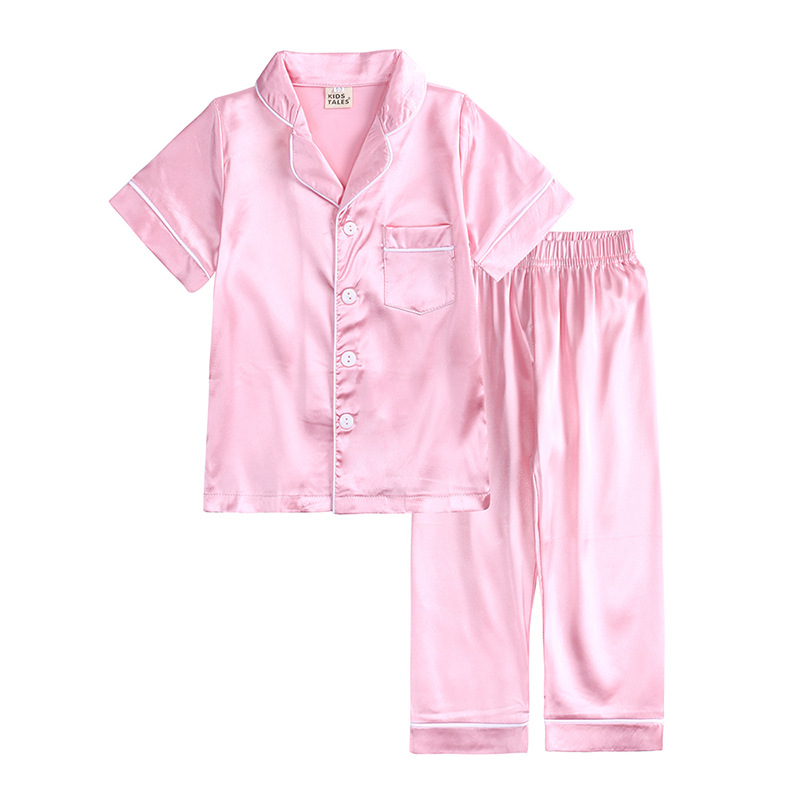 Custom Logo Satin Kids’ Pajamas Set Multiple Colors Available