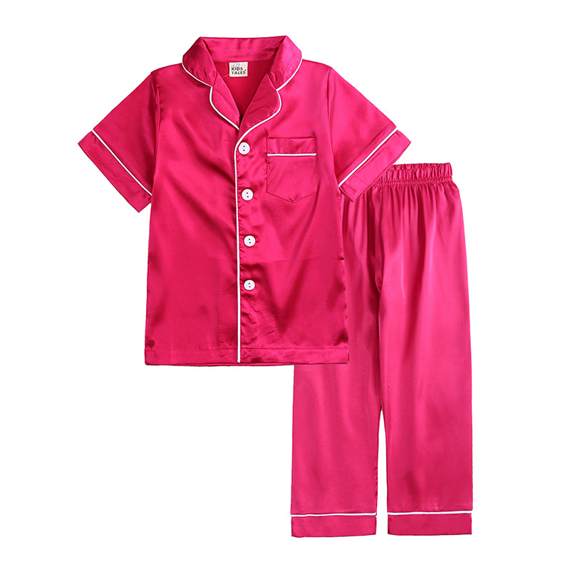 Custom Logo Satin Kids’ Pajamas Set Multiple Colors Available