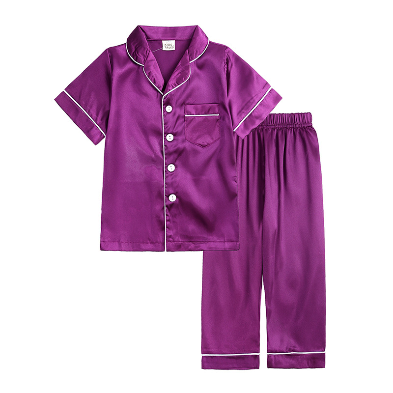 Custom Logo Satin Kids’ Pajamas Set Multiple Colors Available