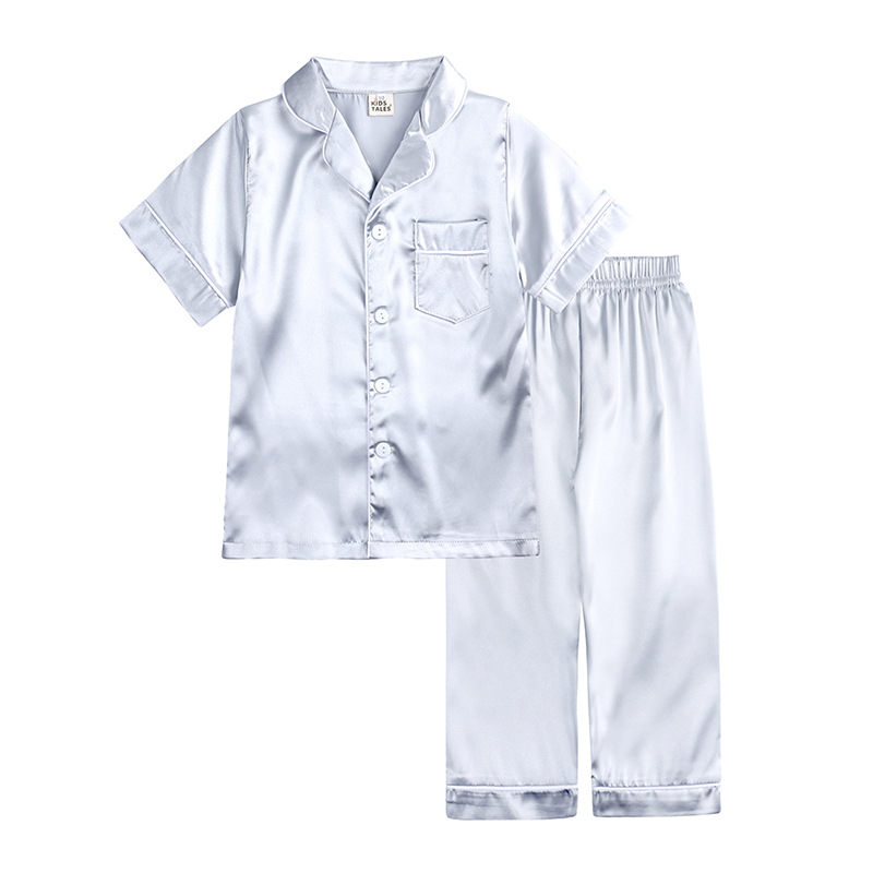 Custom Logo Satin Kids’ Pajamas Set Multiple Colors Available