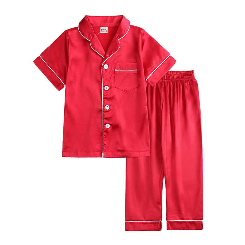 Custom Logo Satin Kids’ Pajamas Set Multiple Colors Available